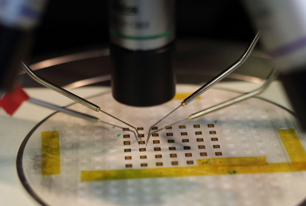 Close-up of the probe-station probes