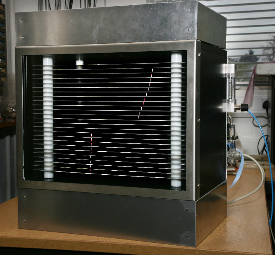 The group's spark chamber detecting cosmic rays