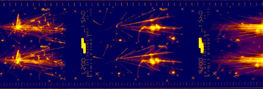 False colour image of an interaction seen in the UA5 streamer chamber